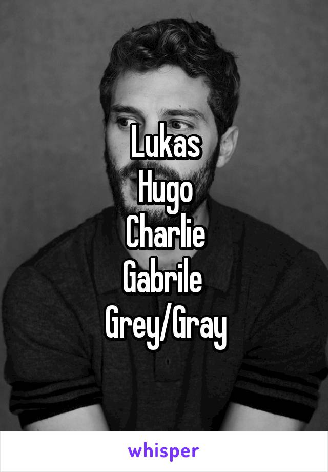 Lukas
Hugo
Charlie
Gabrile 
Grey/Gray