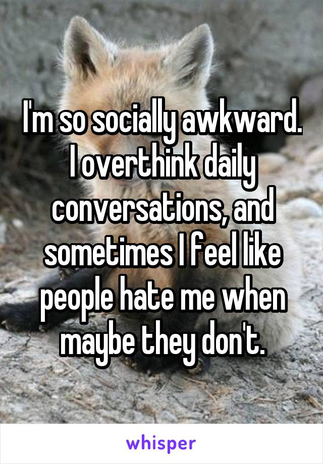 I'm so socially awkward. I overthink daily conversations, and sometimes I feel like people hate me when maybe they don't.