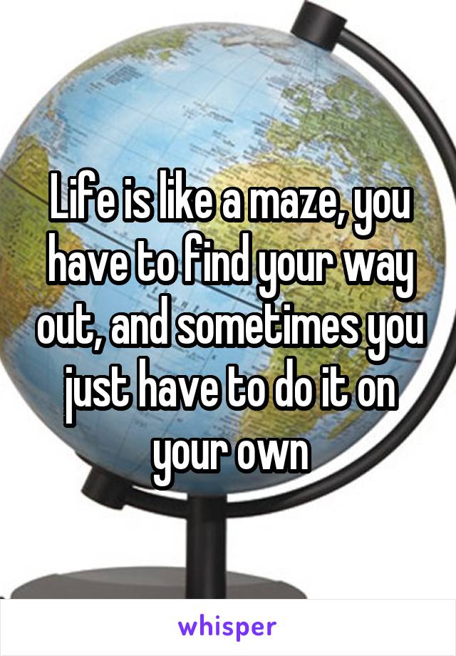 Life is like a maze, you have to find your way out, and sometimes you just have to do it on your own