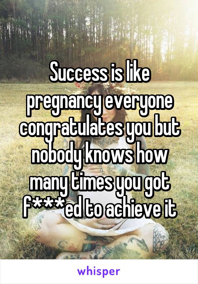 Success is like pregnancy everyone congratulates you but nobody knows how many times you got f***ed to achieve it