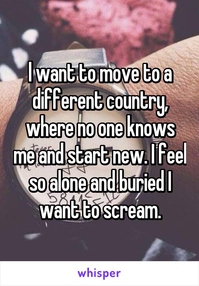 I want to move to a different country, where no one knows me and start new. I feel so alone and buried I want to scream.