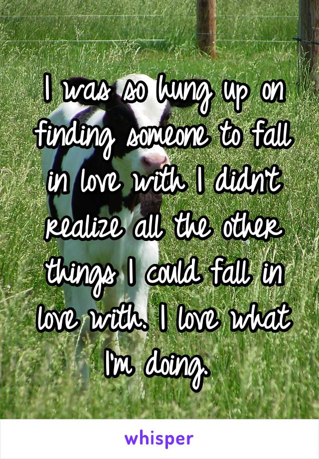 I was so hung up on finding someone to fall in love with I didn't realize all the other things I could fall in love with. I love what I'm doing. 
