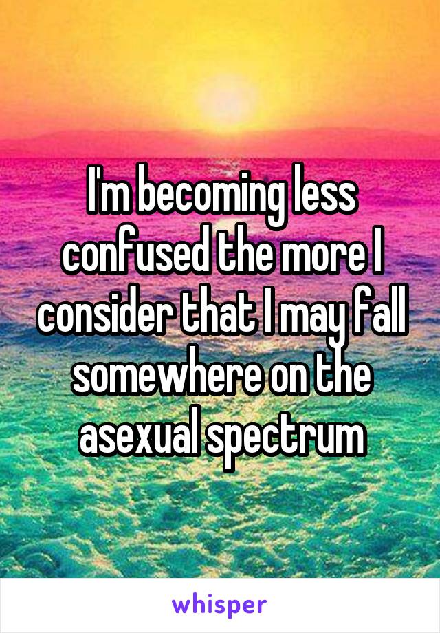 I'm becoming less confused the more I consider that I may fall somewhere on the asexual spectrum
