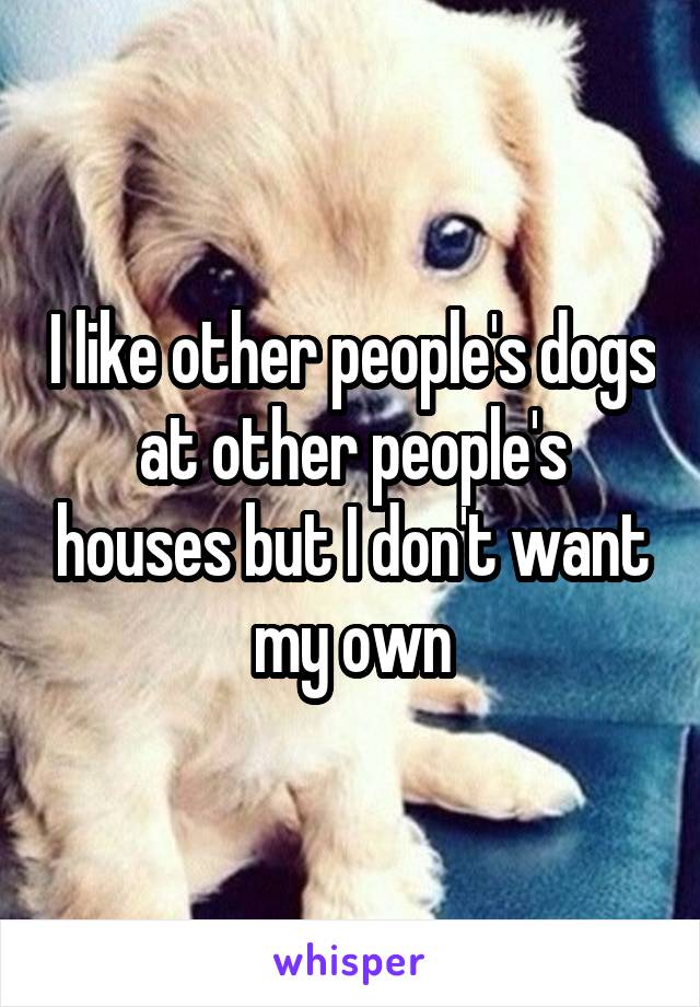 I like other people's dogs at other people's houses but I don't want my own
