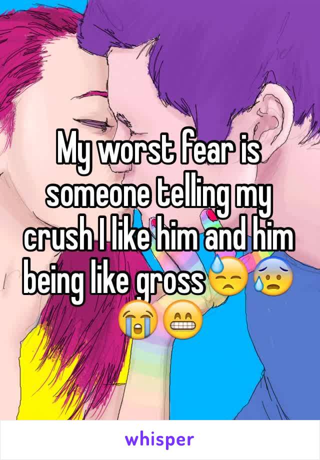 My worst fear is someone telling my crush I like him and him being like gross😓😰😭😁