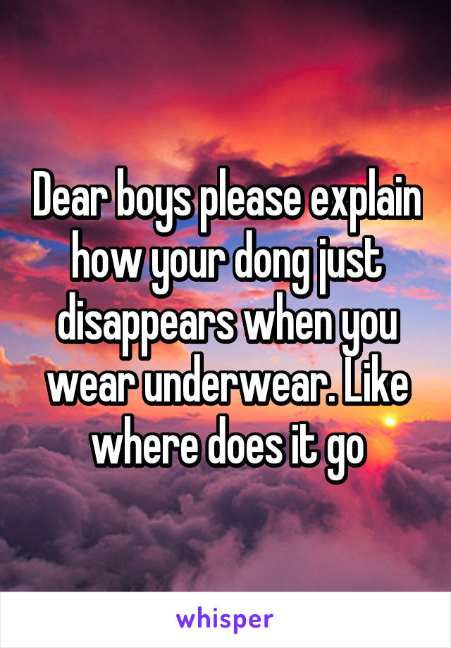 Dear boys please explain how your dong just disappears when you wear underwear. Like where does it go