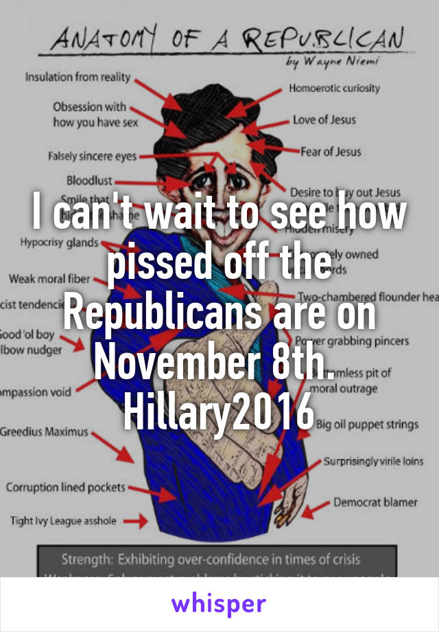 I can't wait to see how pissed off the Republicans are on November 8th.  Hillary2016