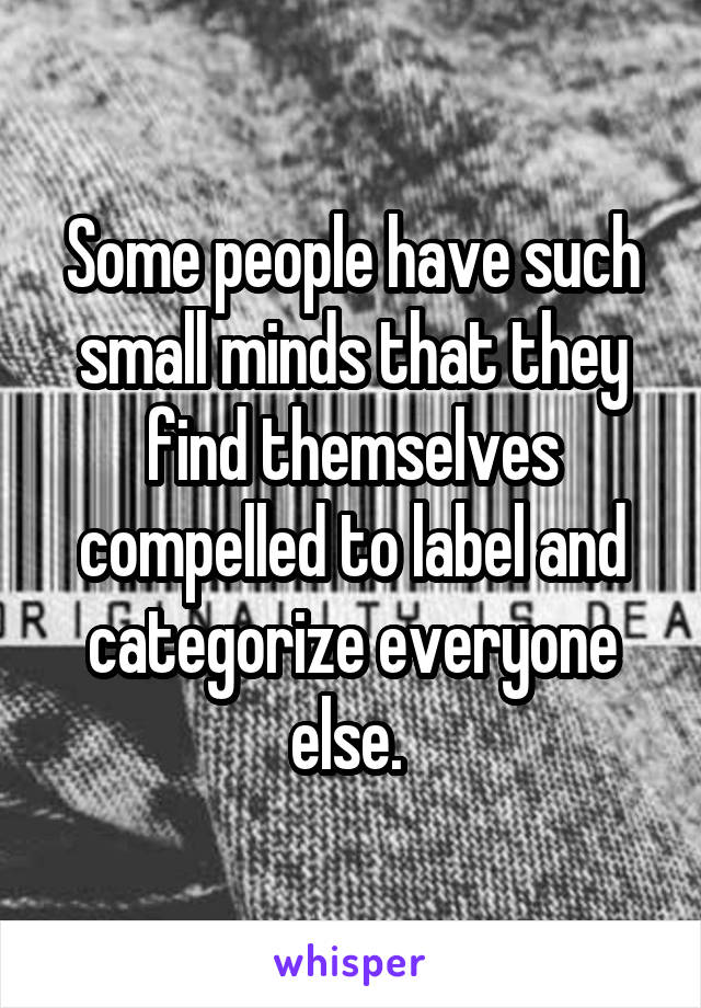 Some people have such small minds that they find themselves compelled to label and categorize everyone else. 
