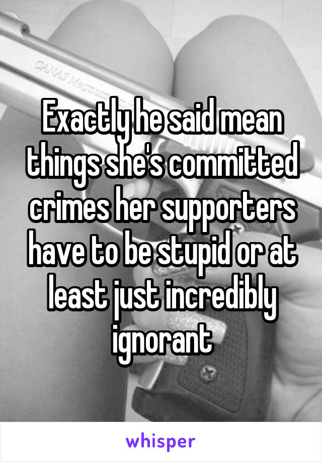 Exactly he said mean things she's committed crimes her supporters have to be stupid or at least just incredibly ignorant