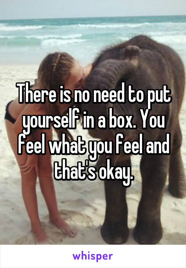 There is no need to put yourself in a box. You feel what you feel and that's okay.