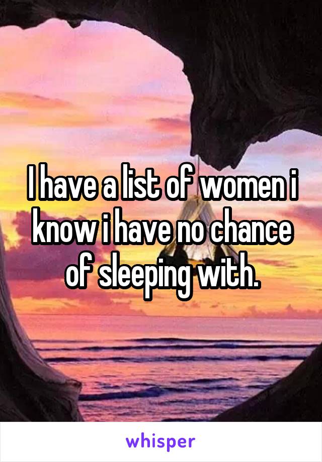 I have a list of women i know i have no chance of sleeping with.