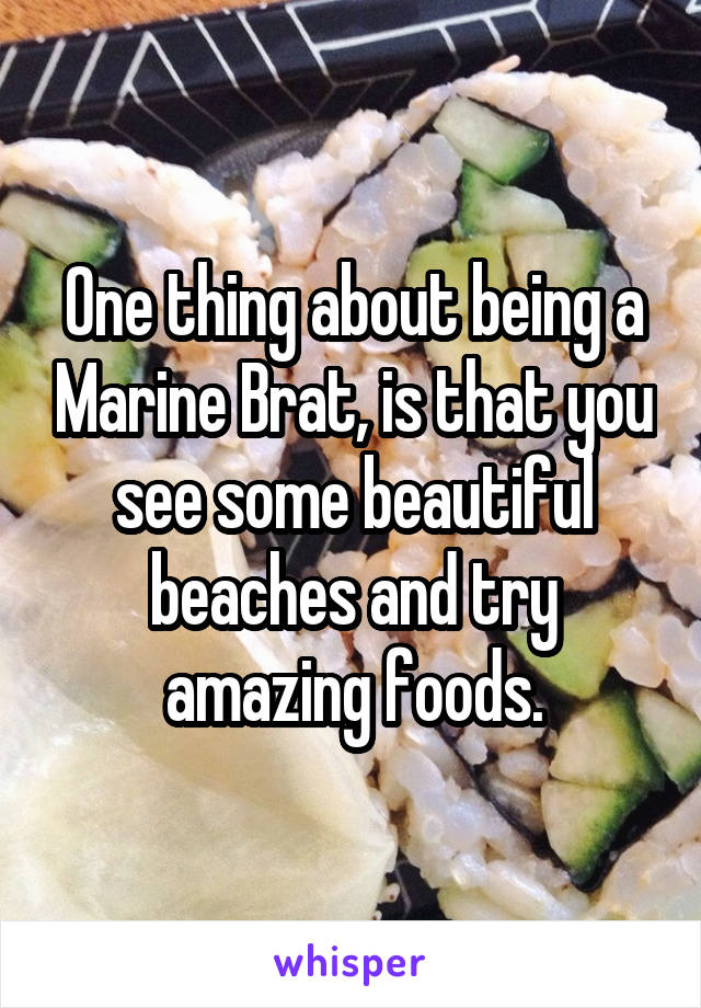 One thing about being a Marine Brat, is that you see some beautiful beaches and try amazing foods.