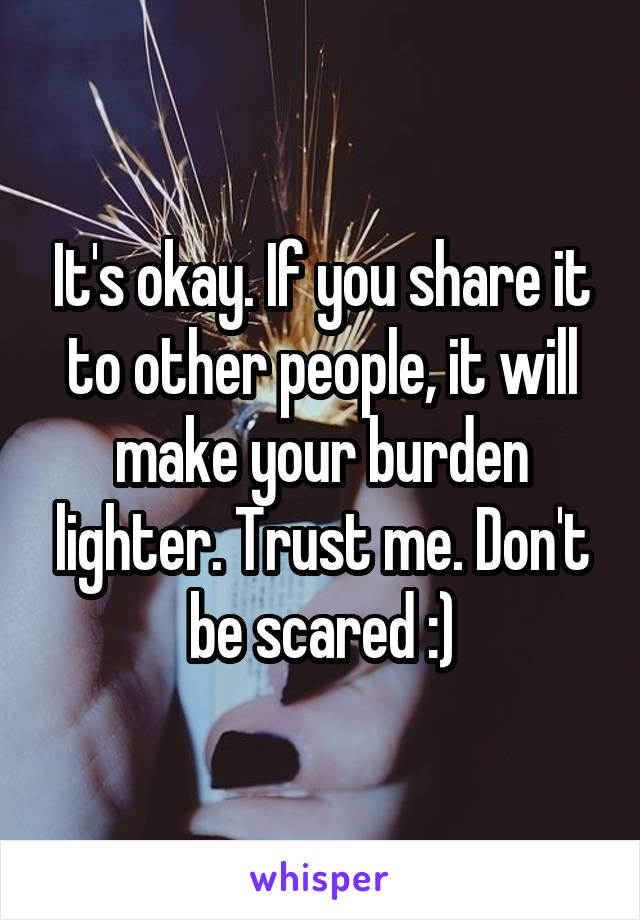 It's okay. If you share it to other people, it will make your burden lighter. Trust me. Don't be scared :)