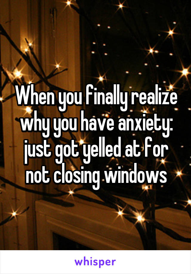 When you finally realize why you have anxiety: just got yelled at for not closing windows