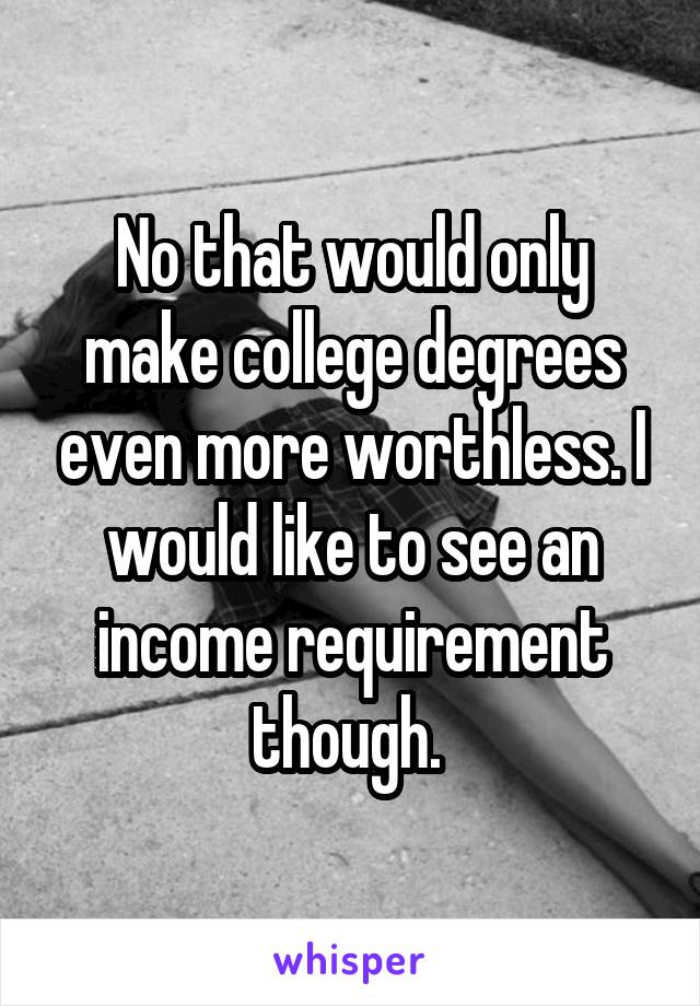 No that would only make college degrees even more worthless. I would like to see an income requirement though. 
