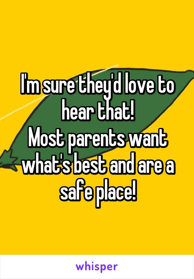 I'm sure they'd love to hear that!
Most parents want what's best and are a safe place!
