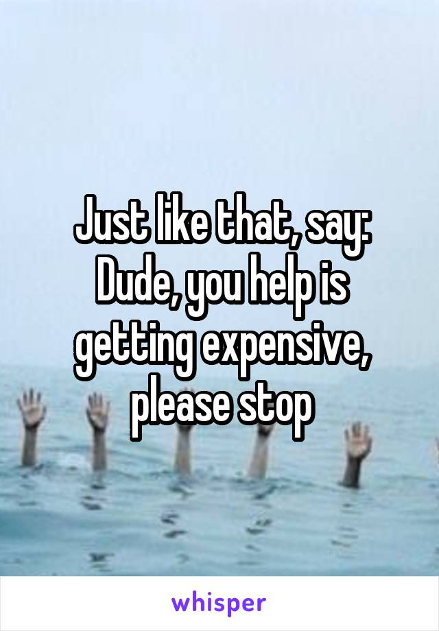 Just like that, say:
Dude, you help is getting expensive, please stop