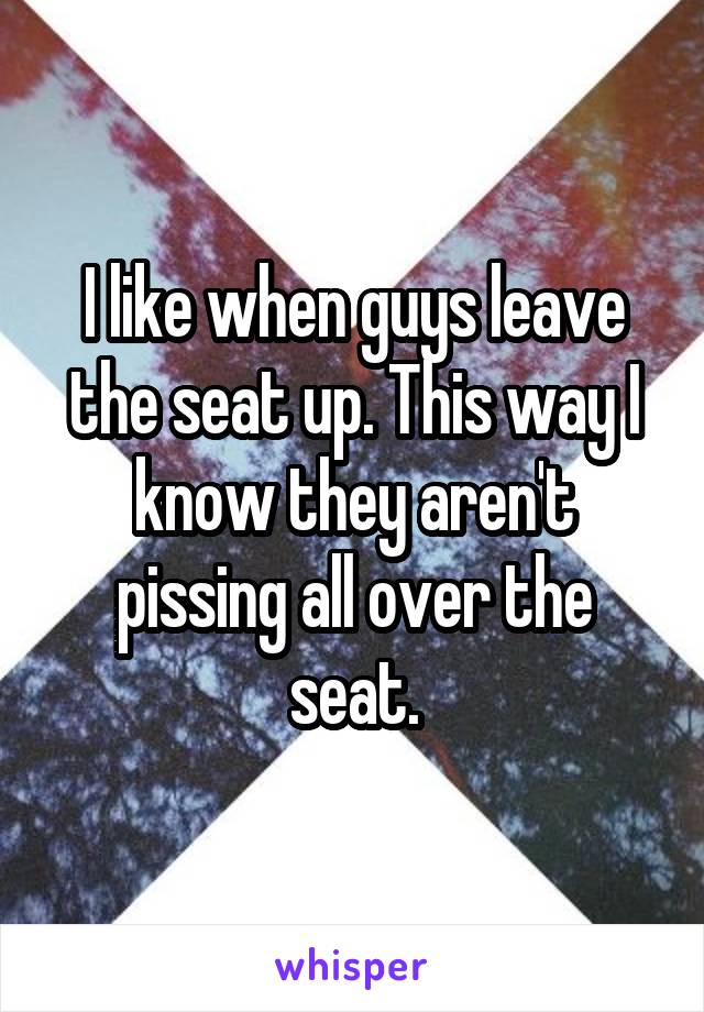 I like when guys leave the seat up. This way I know they aren't pissing all over the seat.