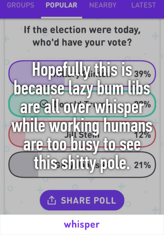 Hopefully this is because lazy bum libs are all over whisper while working humans are too busy to see this shitty pole.