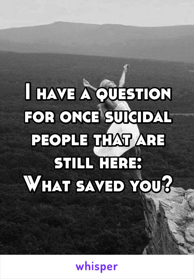 I have a question for once suicidal people that are still here:
What saved you?