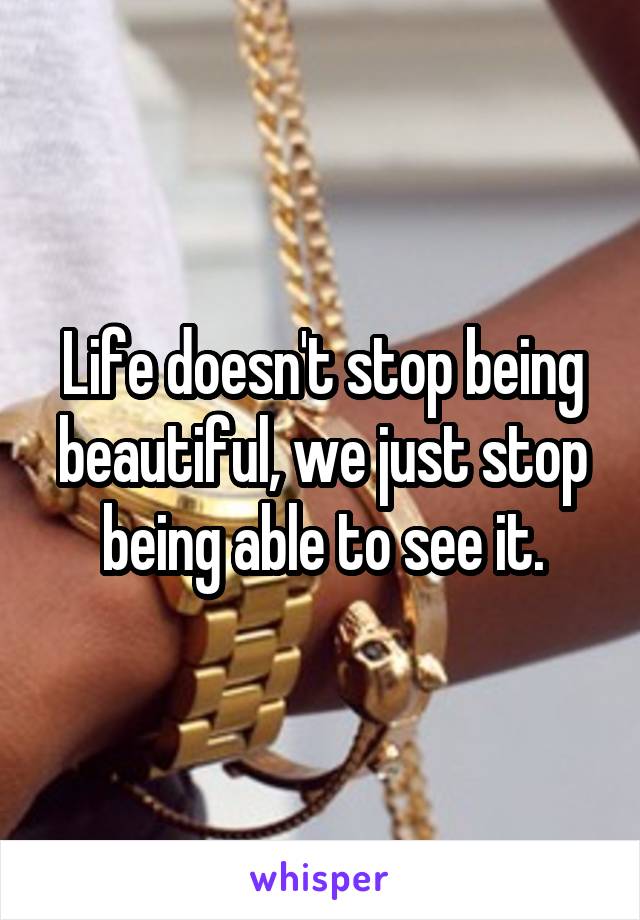 Life doesn't stop being beautiful, we just stop being able to see it.