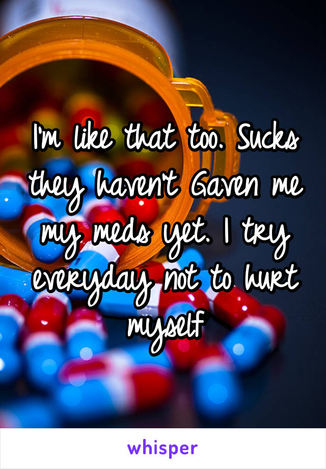 I'm like that too. Sucks they haven't Gaven me my meds yet. I try everyday not to hurt myself