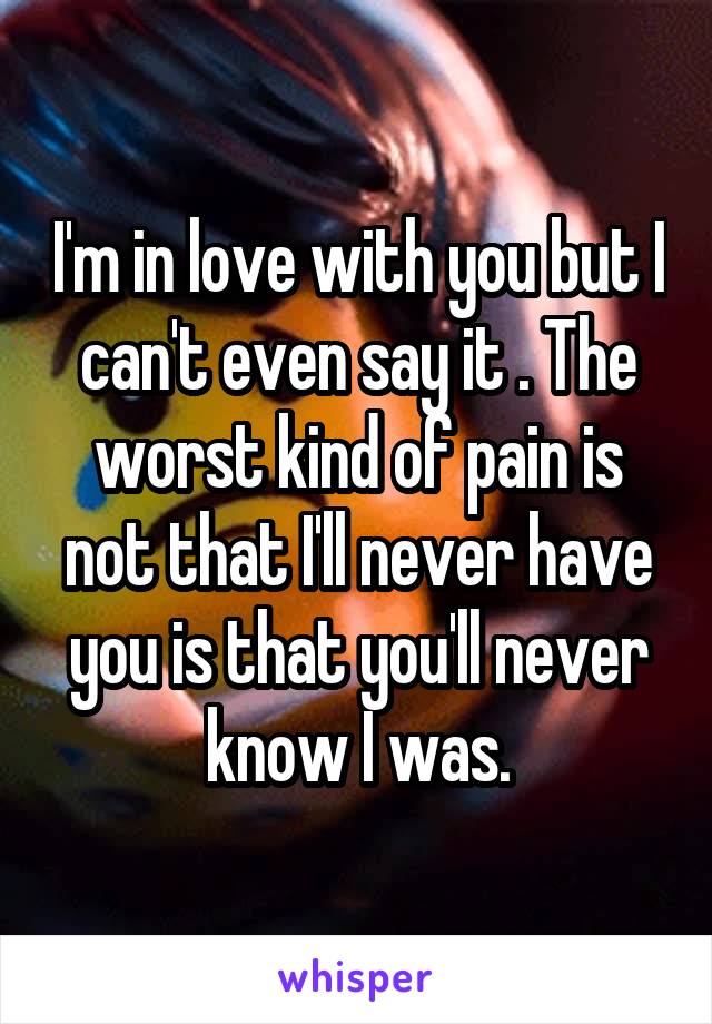 I'm in love with you but I can't even say it . The worst kind of pain is not that I'll never have you is that you'll never know I was.