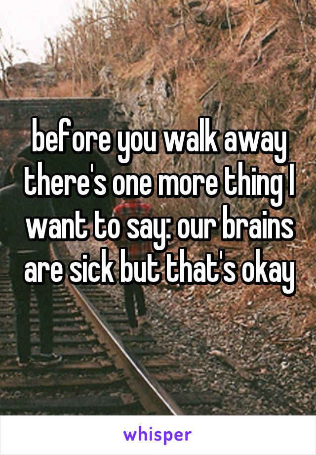 before you walk away there's one more thing I want to say: our brains are sick but that's okay 