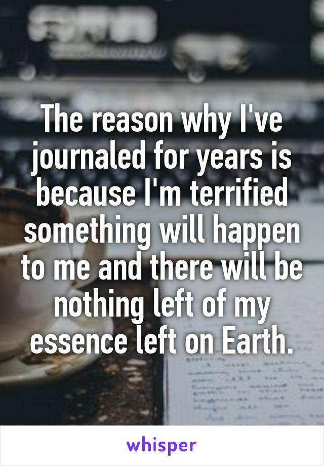 The reason why I've journaled for years is because I'm terrified something will happen to me and there will be nothing left of my essence left on Earth.