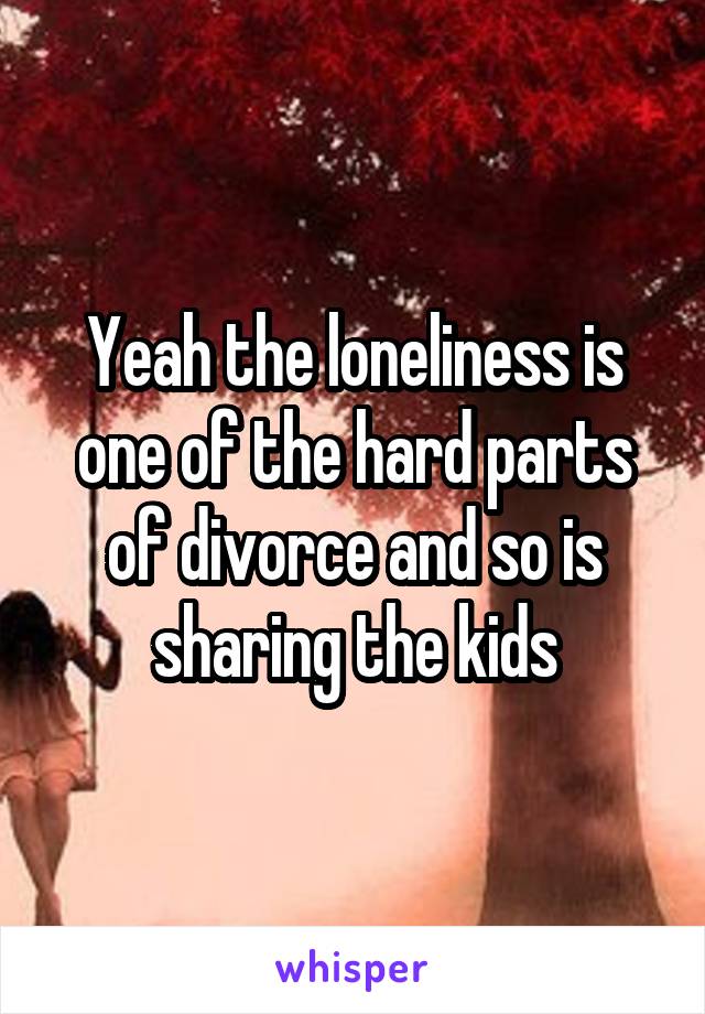 Yeah the loneliness is one of the hard parts of divorce and so is sharing the kids