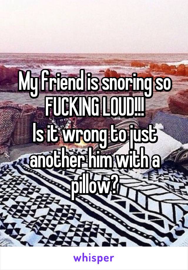 My friend is snoring so FUCKING LOUD!!!
Is it wrong to just another him with a pillow?