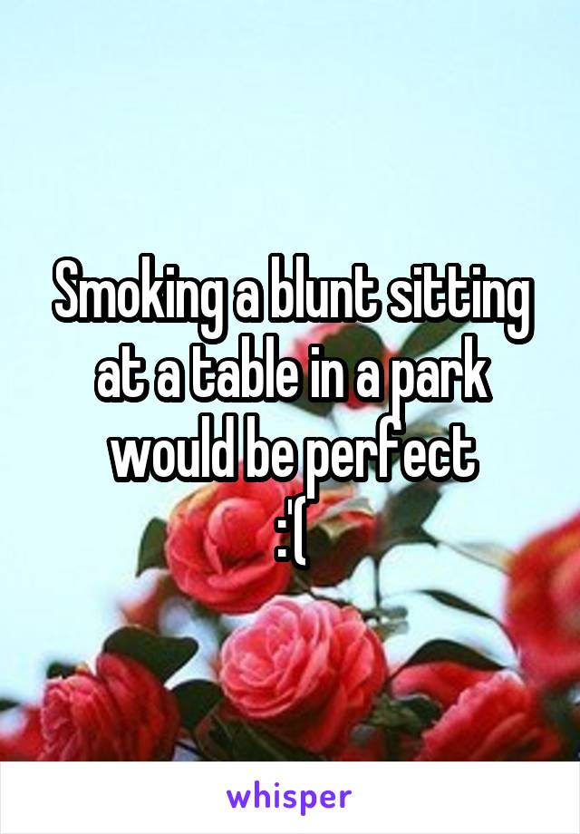 Smoking a blunt sitting at a table in a park would be perfect
:'(