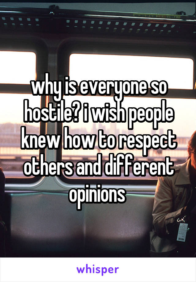 why is everyone so hostile? i wish people knew how to respect others and different opinions 