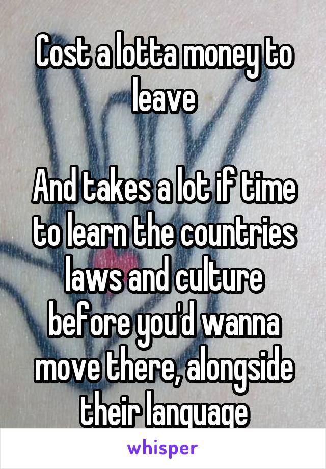 Cost a lotta money to leave

And takes a lot if time to learn the countries laws and culture before you'd wanna move there, alongside their language