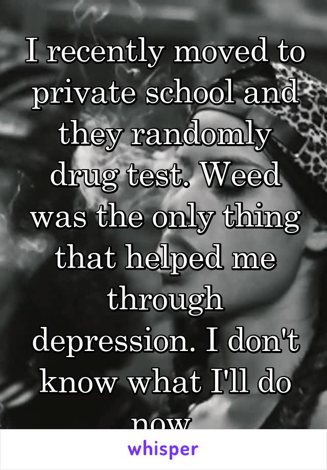 I recently moved to private school and they randomly drug test. Weed was the only thing that helped me through depression. I don't know what I'll do now.