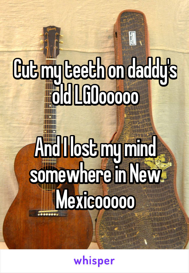 Cut my teeth on daddy's old LGOooooo

And I lost my mind somewhere in New Mexicooooo
