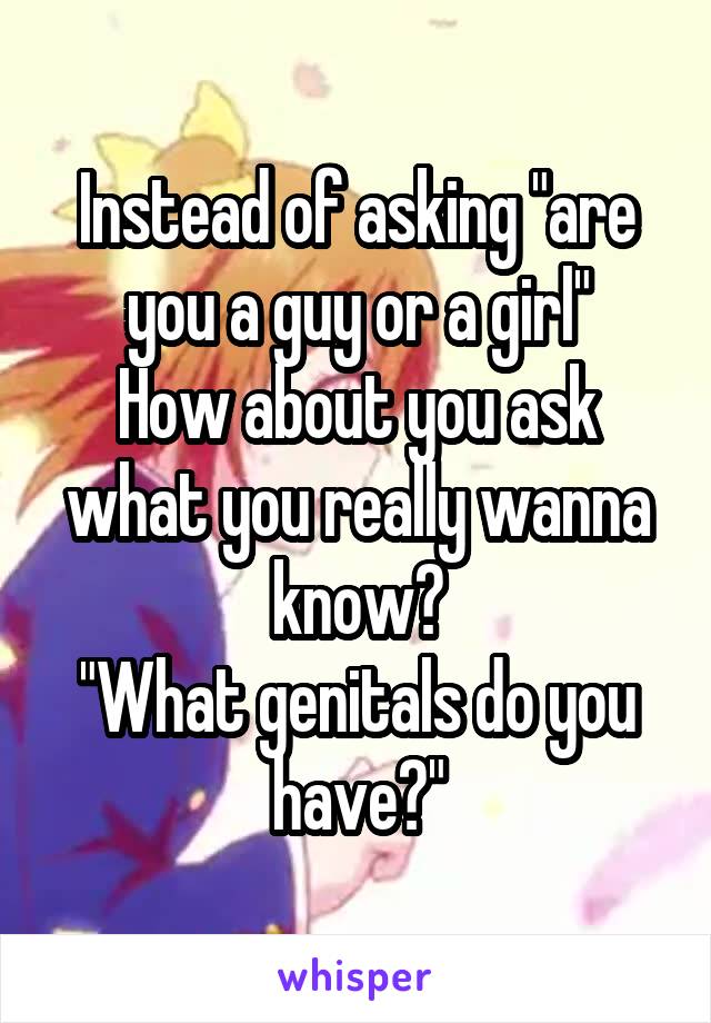 Instead of asking "are you a guy or a girl"
How about you ask what you really wanna know?
"What genitals do you have?"
