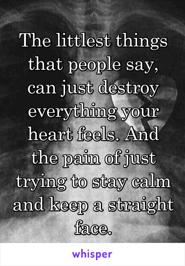 The littlest things that people say, can just destroy everything your heart feels. And the pain of just trying to stay calm and keep a straight face.