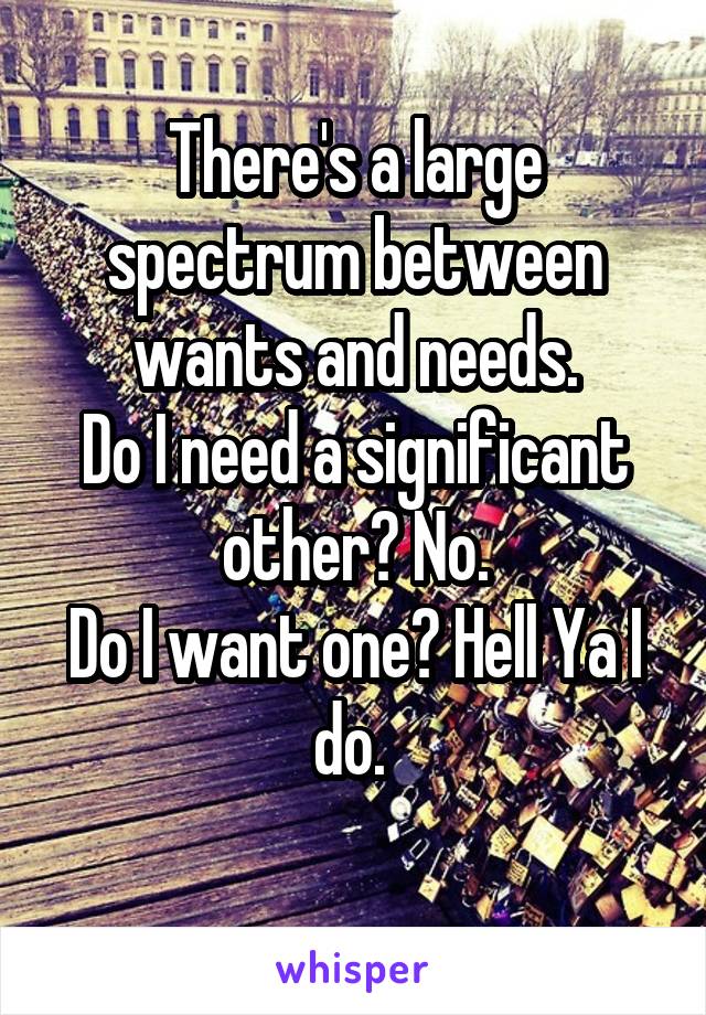 There's a large spectrum between wants and needs.
Do I need a significant other? No.
Do I want one? Hell Ya I do. 
