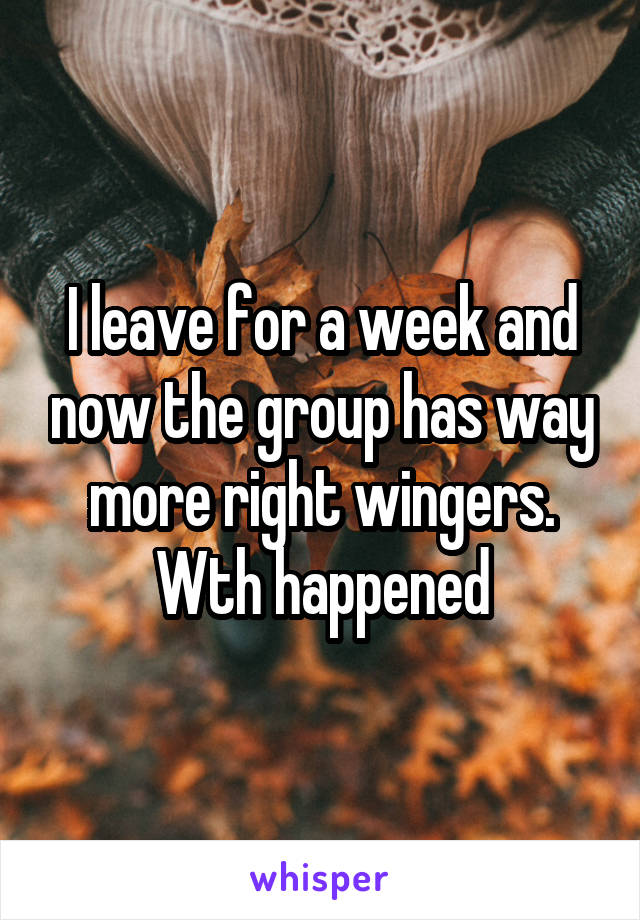 I leave for a week and now the group has way more right wingers. Wth happened