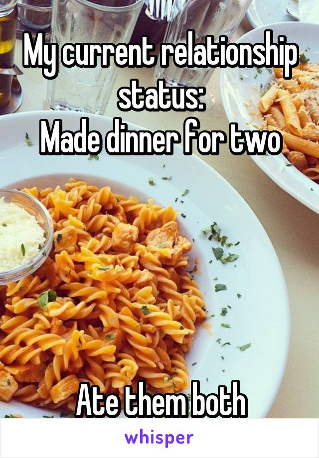 My current relationship status:
Made dinner for two





Ate them both