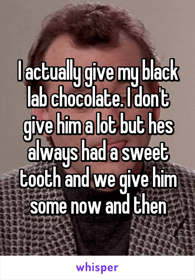I actually give my black lab chocolate. I don't give him a lot but hes always had a sweet tooth and we give him some now and then