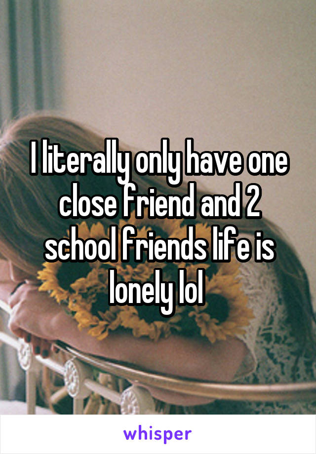 I literally only have one close friend and 2 school friends life is lonely lol 