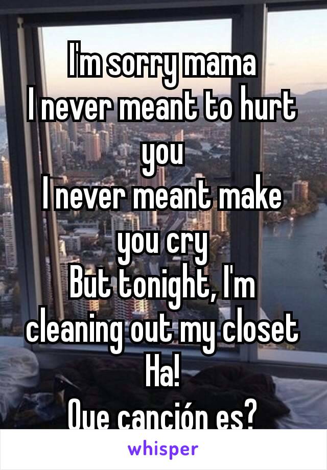 I'm sorry mama
I never meant to hurt you
I never meant make you cry
But tonight, I'm cleaning out my closet
Ha!
Que canción es?