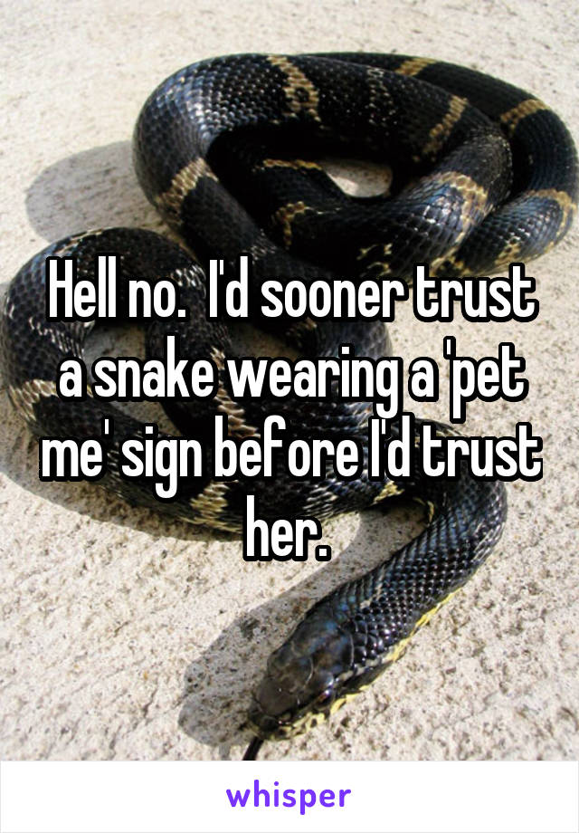 Hell no.  I'd sooner trust a snake wearing a 'pet me' sign before I'd trust her. 