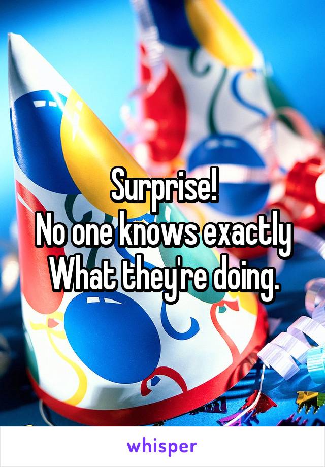 Surprise!
No one knows exactly
What they're doing.