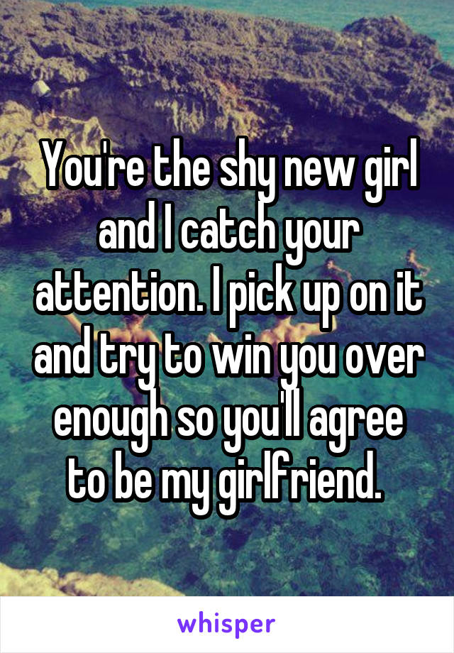 You're the shy new girl and I catch your attention. I pick up on it and try to win you over enough so you'll agree to be my girlfriend. 