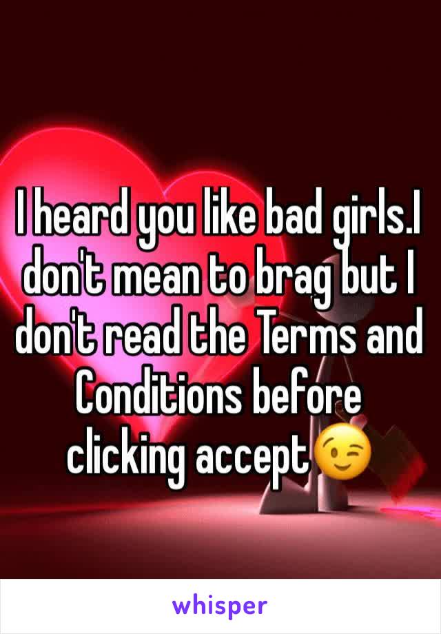 I heard you like bad girls.I don't mean to brag but I don't read the Terms and Conditions before clicking accept😉