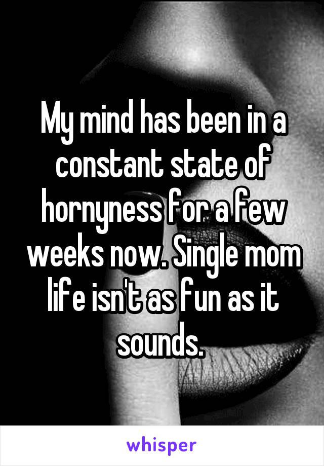 My mind has been in a constant state of hornyness for a few weeks now. Single mom life isn't as fun as it sounds. 