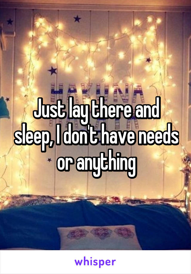 Just lay there and sleep, I don't have needs or anything